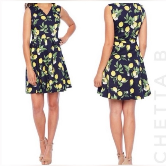 Chetta B lemon Dress floral fit and flare A Line sleeveless dress women’s size 4 - Picture 3 of 7